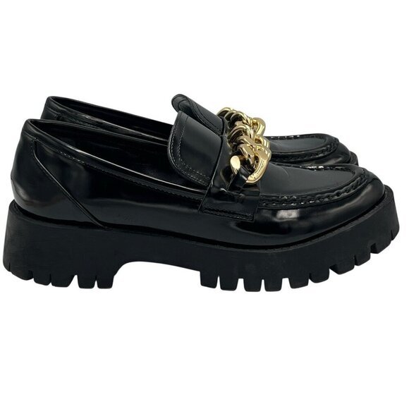 GUESS Womens 8.5 M Hillford Chunky Black Patent Leather Platform Loafer Lug Sole - Picture 2 of 16